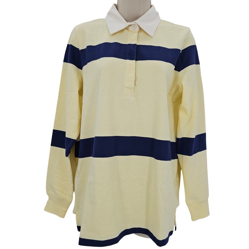J. Crew Womans size XS Masa Oversized Rugby Shirt Stripe Yellow/Blue CC993 NEW